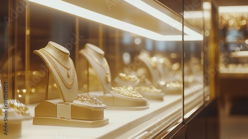 Luxury Gold Jewelry Display: Exquisite Necklaces and Bracelets in a High-End Boutique