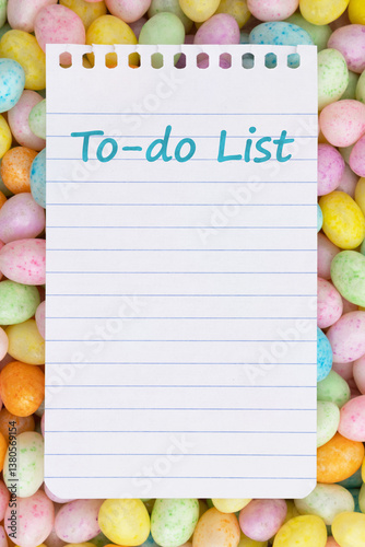 To-do list on lined paper on colorful eggs