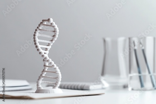 Elegant DNA model stands prominently on workspace, showcasing sc
