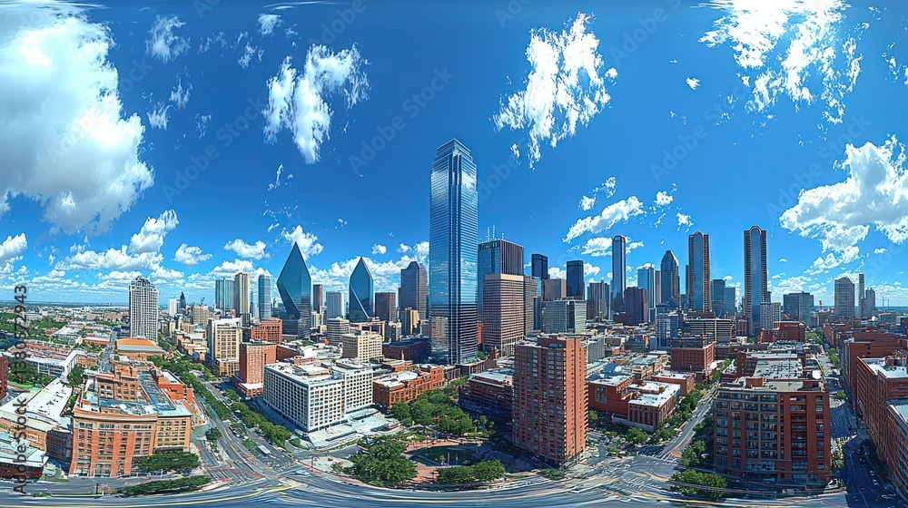 Obraz premium Dallas Skyline Panorama: A Stunning Aerial View of Texas's Vibrant Metropolis