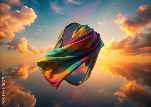 Silhouette Scarf Reflection: Rainbow Sky, Soft Feminine Diagonal Lines