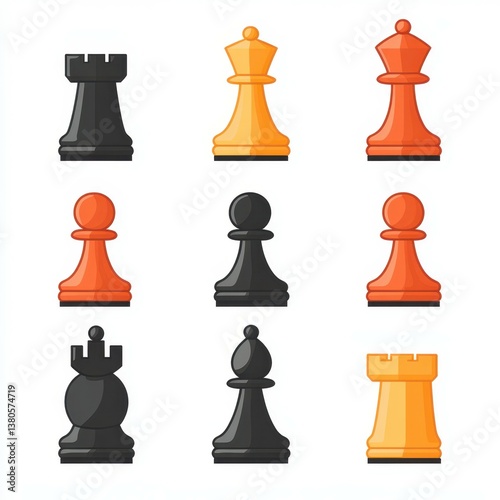 Colorful chess pieces arranged in a grid showcasing strategy and competition