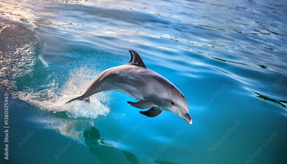 Fototapeta premium graceful dolphin jumping through crystal clear waters showcasing nature beauty and joy