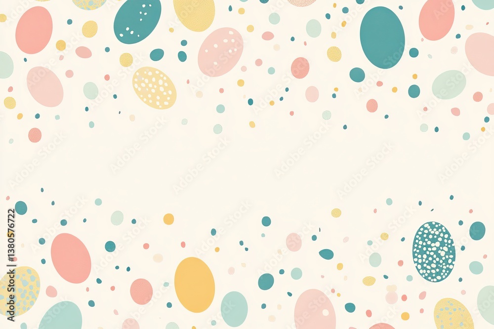 Minimal Easter border of pastel dots and egg shapes on cream background with central copyspace for printing design or holiday stationery Minimal Easter border of pastel dots and egg shapes on cream background with central copyspace for printing design or holiday stationery