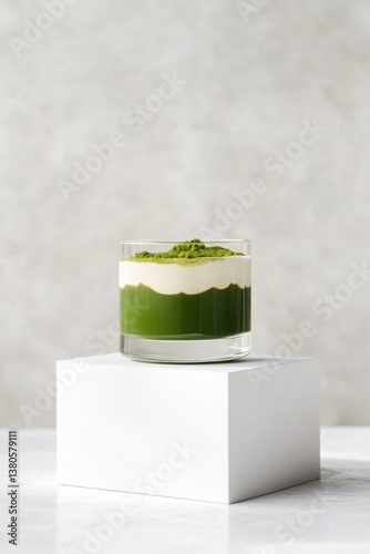 Delicate layers of matcha dessert showcase vibrant green hues an