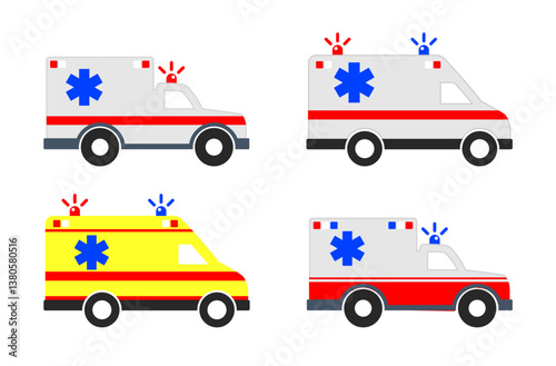 simple ambulance first aid medical car truck van icon silhouette side view symbol vector set isolated on transparent background