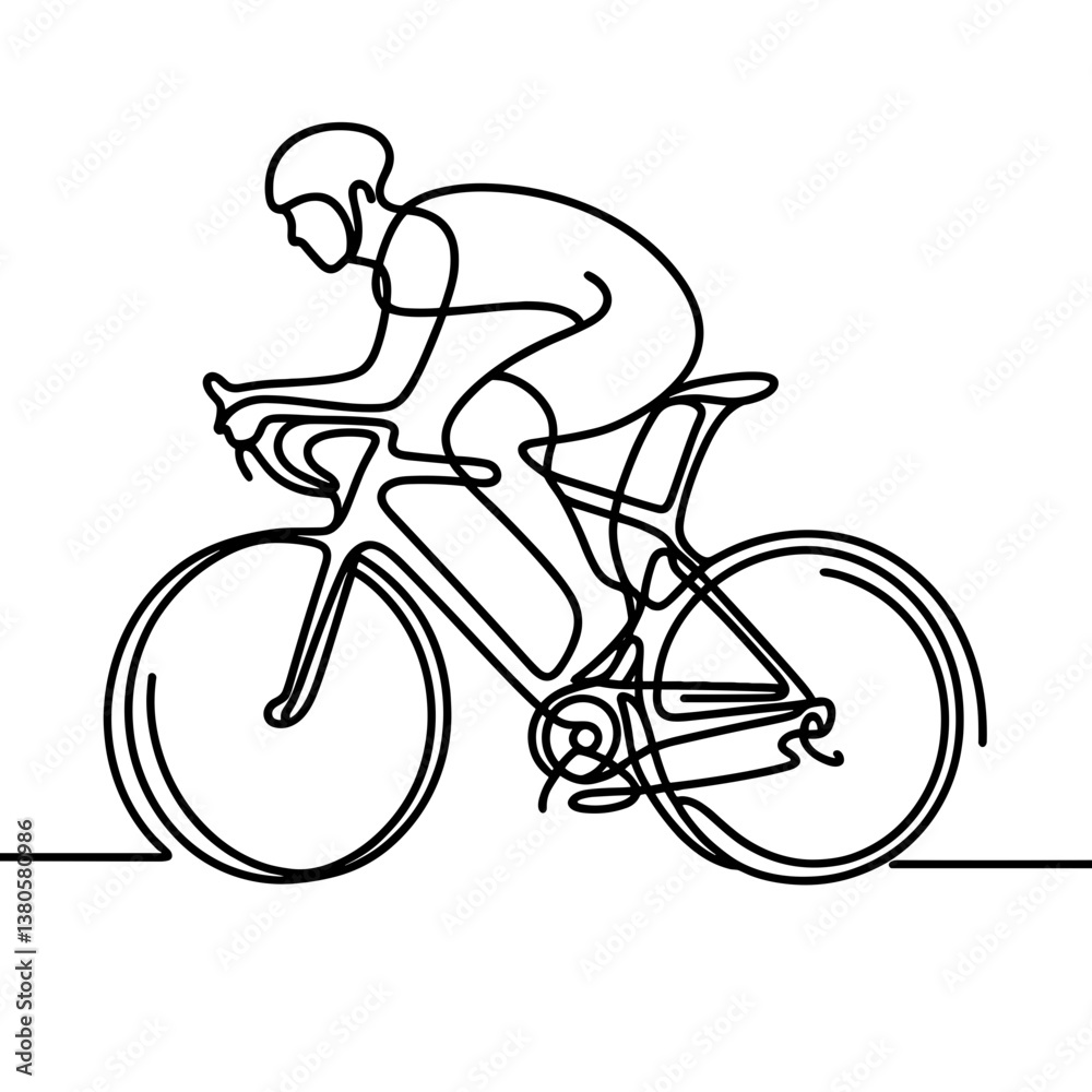 Fototapeta premium Single Line Drawing of Cyclist Racing on Bicycle 