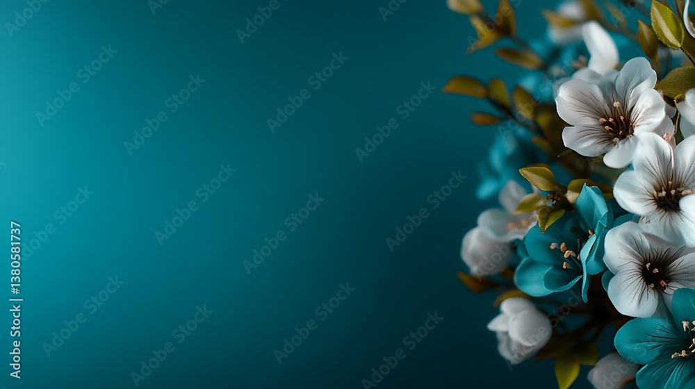 Obraz premium Teal Spring Bloom Elegant White Blue Flowers.