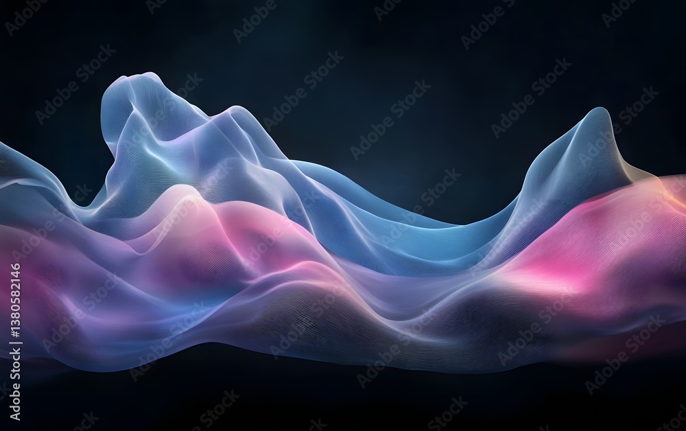 Obraz premium Abstract flowing mesh landscape with blue and pink hues against a dark background in a modern style