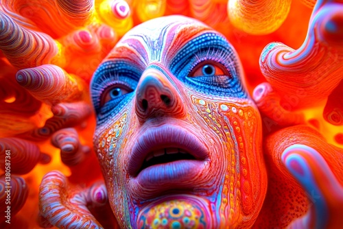 Metaphorical delirium emotions of a mental illusion. Strange vision. Unexplained illness. Phantom sounds. Hallucination - due to delirium: abstract image of human state. Dreamlike percepti.