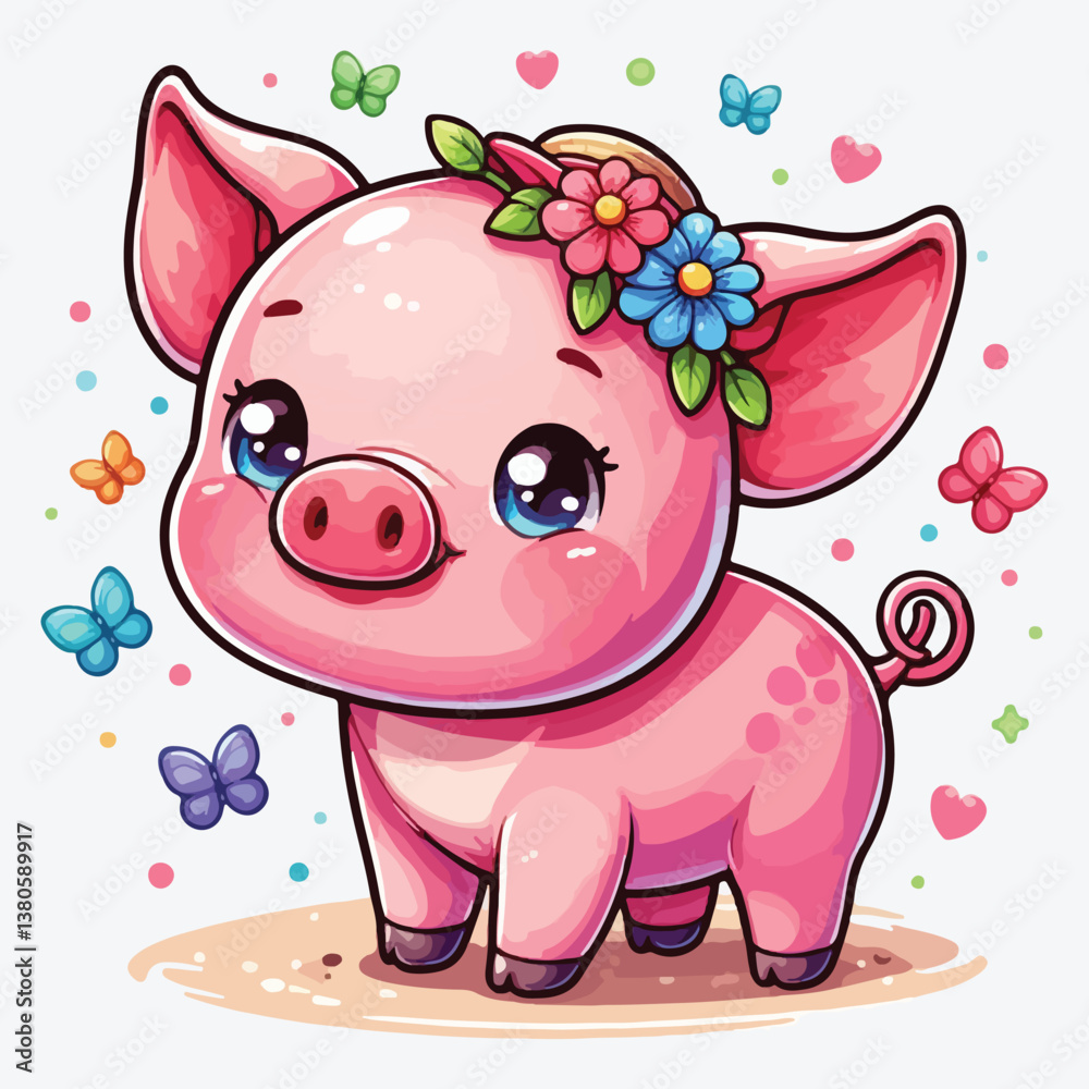 Naklejka premium Cute pig isolated on white background for design stock illustration
