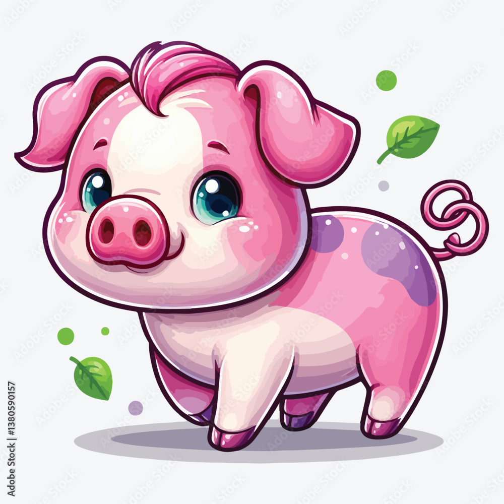 Fototapeta premium Cute pig isolated on white background for design stock illustration