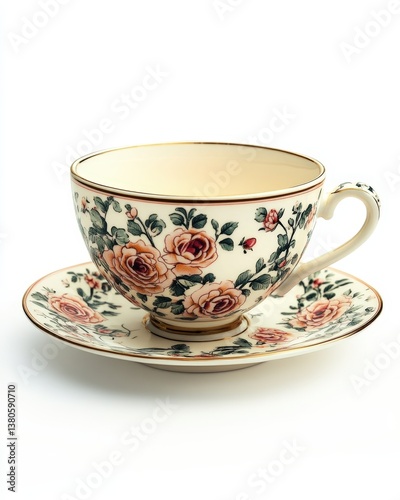 Wallpaper Mural Isolated vintage teacup with floral patterns on a white background Torontodigital.ca