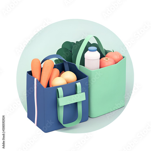 icon, A Set of Reusable Grocery Bags Filled with Fresh Produce against the transparent backgroundะฟเ
