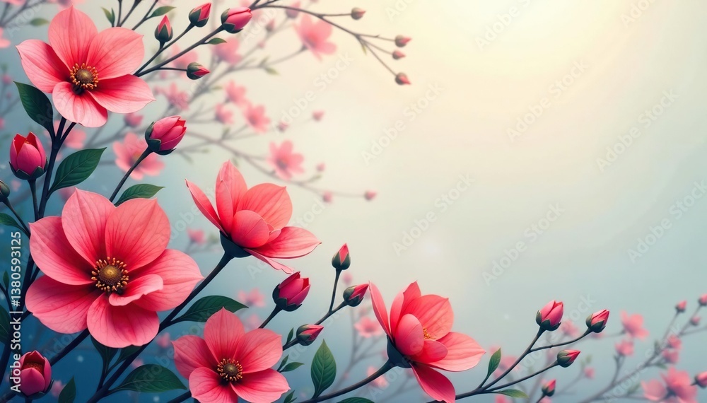 Fototapeta premium Subtle, flowing floral motif repeating infinitely , art, spring