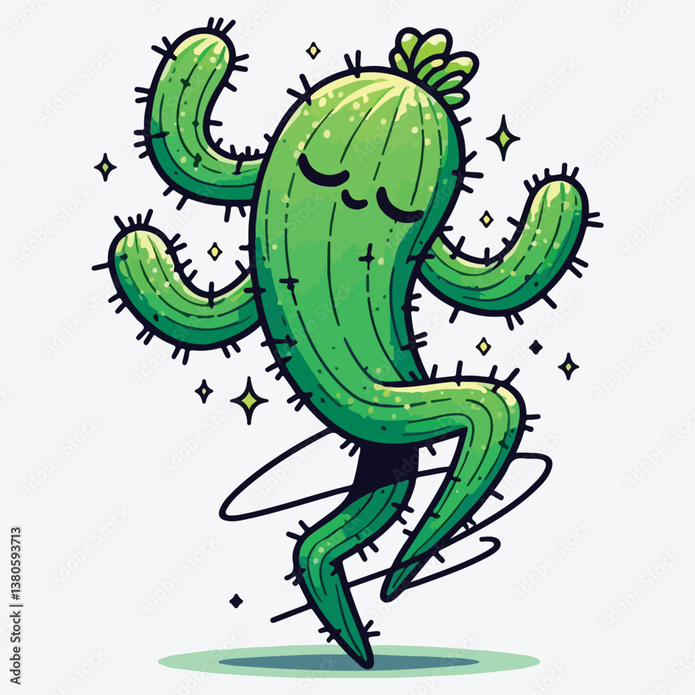 Fototapeta premium Dancing Green Cactus. stock illustration
