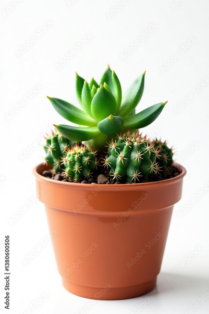 succulent plants growing in a pot isolated on white background, cacti, succulent plants growing in a pot isolated on white background, cacti,