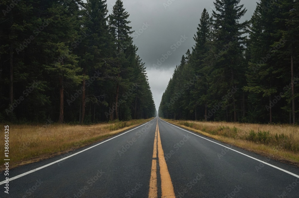 Lonely road through a dense forest landscape Lonely road through a dense forest landscape