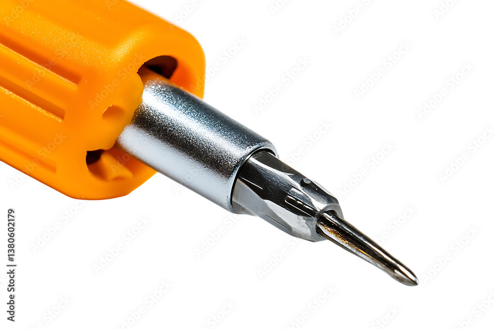 Close-up of Multi-Bit Screwdriver Tip with Orange Handle Close-up of Multi-Bit Screwdriver Tip with Orange Handle
