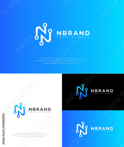 N Letter Logo Design Tech, Network, Connectivity, Modern, Abstract, Blue Gradient, Initial, Branding, 