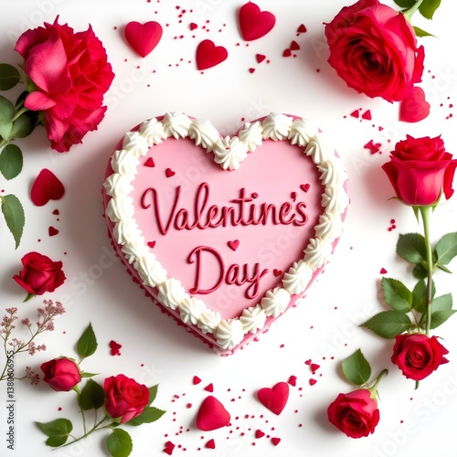 Valentine’s Day special text cake on white background top view