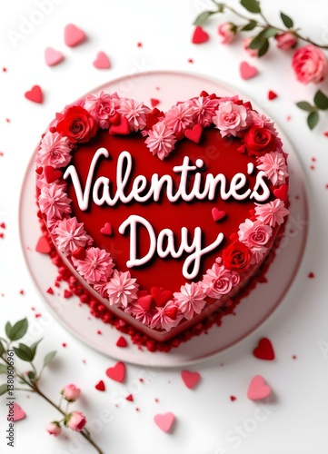 Valentine’s Day special text cake on white background top view