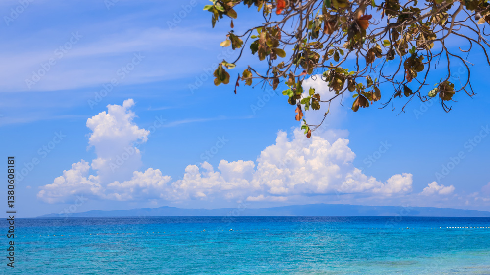 The summer vacation background with Nature on the beach and sea blue water summer with sunlight, sandy beach The summer vacation background with Nature on the beach and sea blue water summer with sunlight, sandy beach