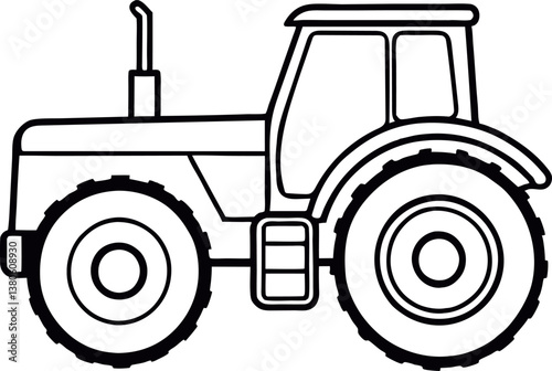 Farm tractor outline illustration. Tractor from side view. Line drawing vector