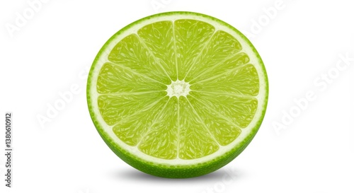 Fresh Lime Slice Isolated on White - Juicy lime wedge, vibrant green, refreshing citrus, healthy ingredient, summer beverage