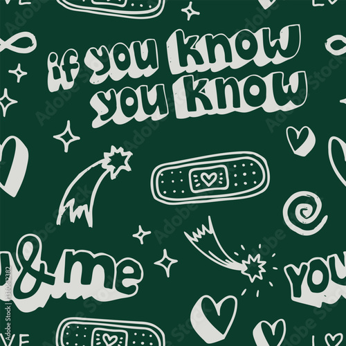 Chalkboard Teen Love Doodles Seamless Vector Pattern