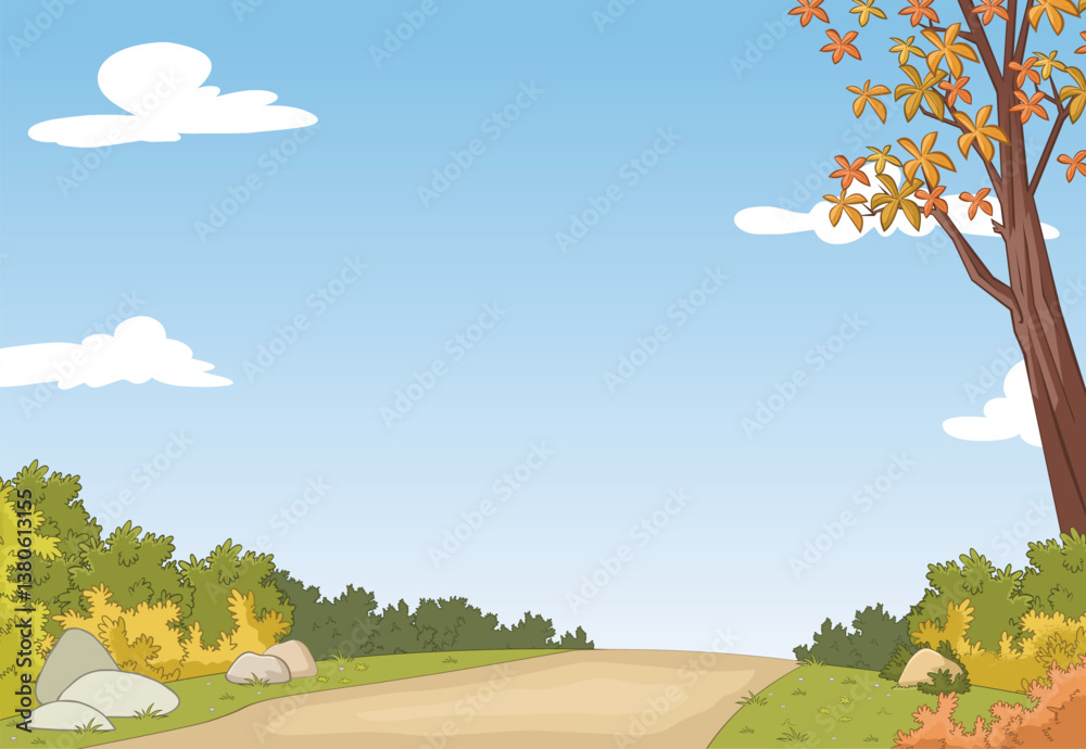 Fototapeta premium Colorful forest. Park with grass and trees. Nature landscape.