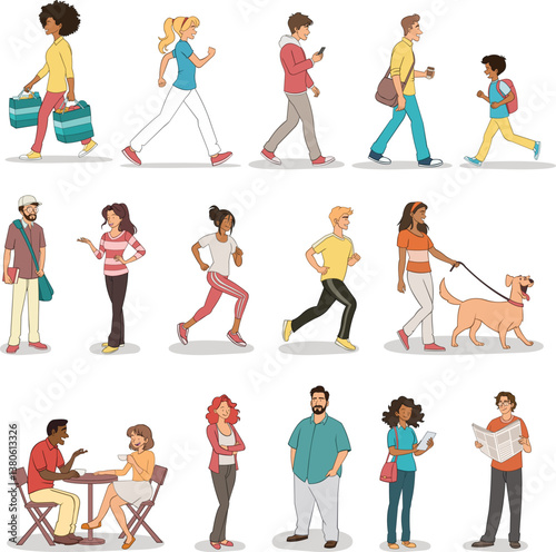 Group of cartoon people standing on white background