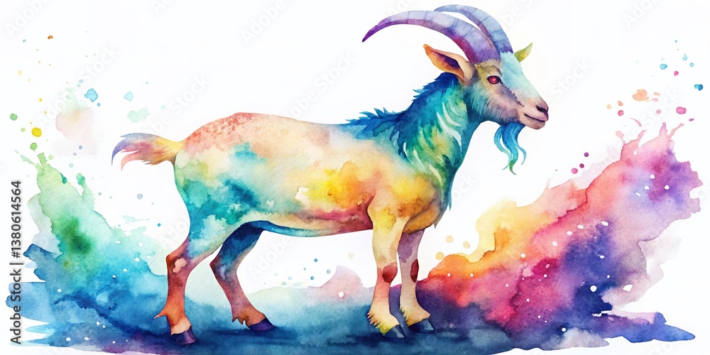 Obraz premium Surreal Watercolor Goat: Whimsical Animal Portrait, Isolated on White