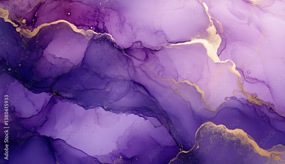 Obraz premium Abstract Purple and Gold Alcohol Ink Art