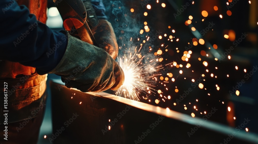 A construction worker welding metal structures. Featuring skill and craftsmanship A construction worker welding metal structures. Featuring skill and craftsmanship