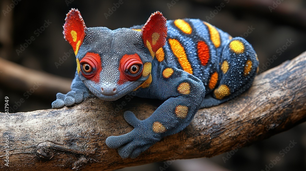 Vibrant Gecko on a Branch: A Colorful Reptile Portrait Vibrant Gecko on a Branch: A Colorful Reptile Portrait