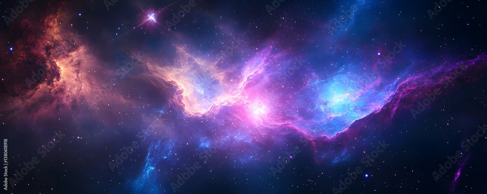 Fototapeta premium A vibrant nebula with stars and cosmic dust creating a colorful celestial landscape in outer space