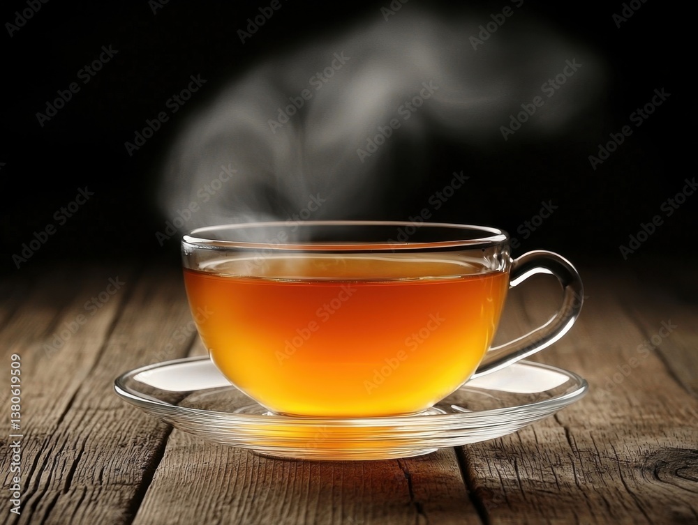 A steaming cup of tea sits on a wooden table, exuding warmth and comfort, inviting relaxation and enjoyment. A steaming cup of tea sits on a wooden table, exuding warmth and comfort, inviting relaxation and enjoyment.