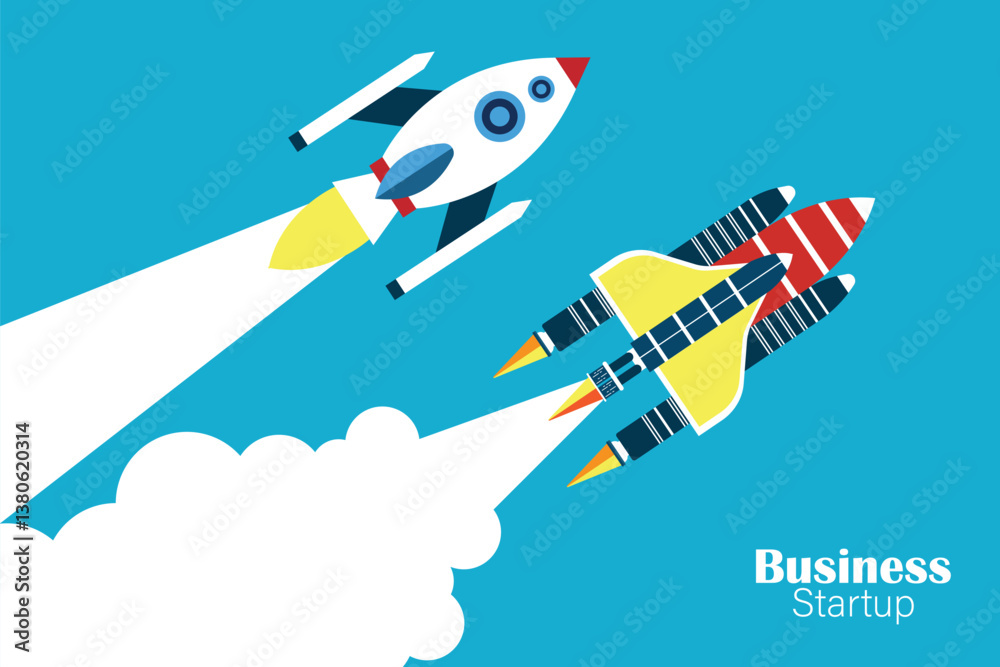 Business Startup Launch Rocket concept Business Startup Launch Rocket concept