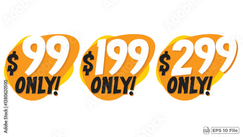 Affordable Pricing Options: $99, $199, and $299 Deals - High-Quality EPS 10 File for Marketing, Retail Promotions, and Consumer Sales Campaigns