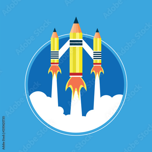 Creative start concept. Start up with pencil rocket