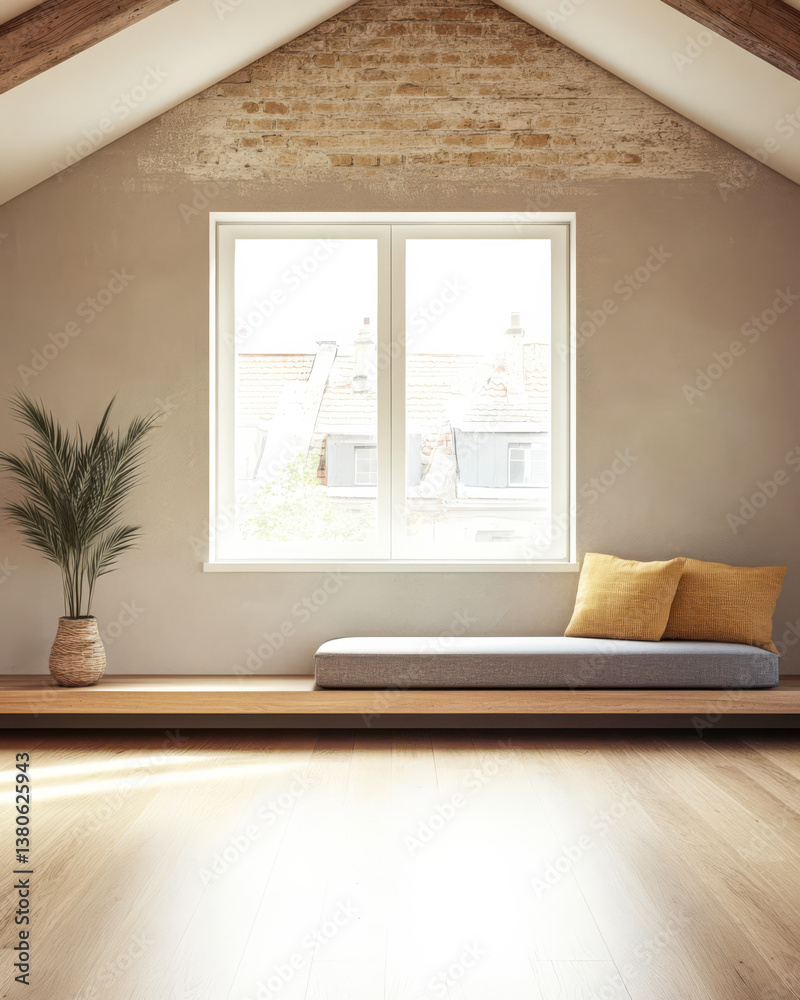 Fototapeta premium Bright and airy living space with minimalist design and cozy seating area