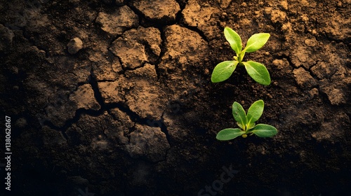 green sprout growing in soil, breaking trough the earth