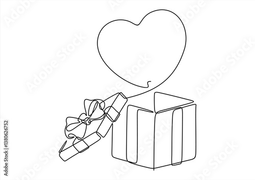 continuous One line drawing of donate box with heart. Concept of help support and volunteer activity in simple linear style. 