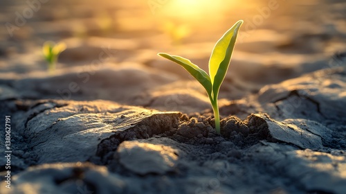 green sprout growing in soil, breaking trough the earth