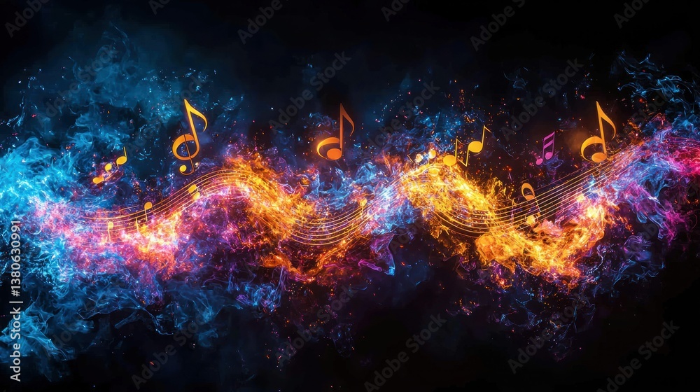 Fiery Musical Symphony: Abstract Artwork of Burning Notes Fiery Musical Symphony: Abstract Artwork of Burning Notes