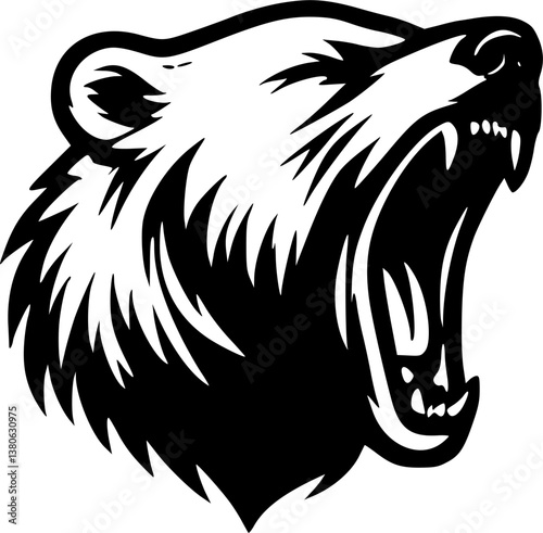 Black and white bear head vector illustration, a powerful symbol of a wild animal with a predatory face, perfect for a tattoo or mascot design