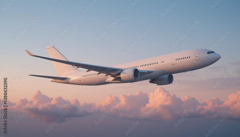 Obraz premium white Airplane Flying At Sunset