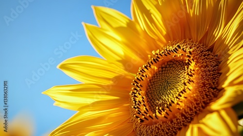 sunflower closeup on blue background