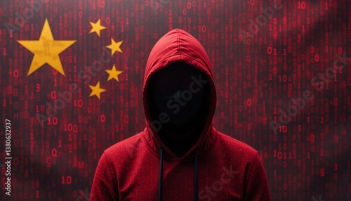 Hooded Figure hacker with Chinese Flag Background